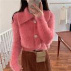 Plain Collared Cardigan Pink - One Size
