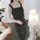Sleeveless Pencil-fit Midi Tweed Dress