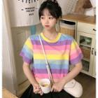 Rainbow Stripe Short-sleeve T-shirt As Shown In Figure - One Size