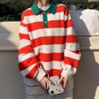Striped Collared Sweater Stripe - Red & White - One Size