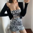 Leopard Print Tube Top / Mini Fitted Skirt / Cardigan / Set