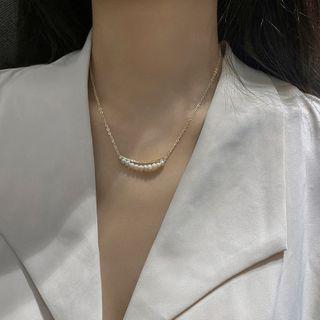 Faux Pearl Pendant Necklace 01 - Gold - One Size