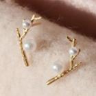 Faux Pearl Tree Branch Stud Earring White Faux Pearl - Gold - One Size