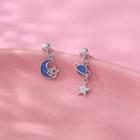 Planet Moon & Star Asymmetrical Dangle Earring 1 Pair - Silver & Blue - One Size