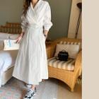 Notch-lapel Maxi Long Dress White - One Size