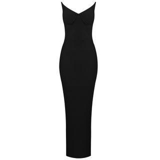 Strapless Plain Midi Bodycon Dress