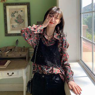 Floral Print Blouse / Cropped Camisole Top