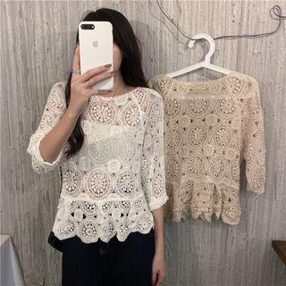 Elbow-sleeve Crochet Top