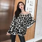 Off-shoulder Leopard Print Sweater As Shown In Figure - One Size