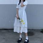 Mock Two-piece Short-sleeve Layered Dress White - One Size
