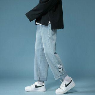 Cat Print Straight Leg Jeans