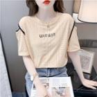 Short-sleeve Letter Embroidered Lace T-shirt