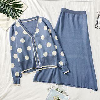 Set: Polka-dot Cardigan + A-line Skirt