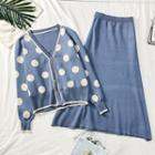 Set: Polka-dot Cardigan + A-line Skirt