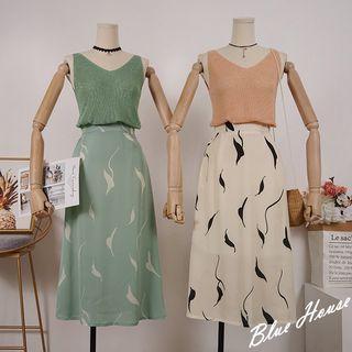 Midi Printed A-line Skirt