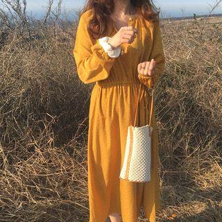 Polka Dot Midi Dress Yellow - One Size