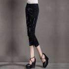 Beaded Sequined Slim-fit Cropped Pants