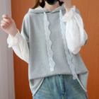 Lace Panel Hoodie Light Gray - One Size