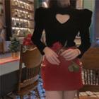 Turtleneck Heart-cutout Top / Mini Pencil Skirt