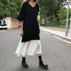 Mock Two Piece Elbow-sleeve Midi Dress As Shown In Figure - One Size