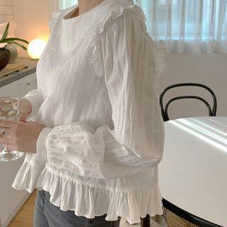 Frill-trim Tie-back Blouse Ivory - One Size