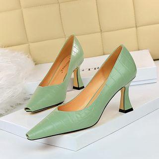 Chunky Heel Croc Grain Pumps