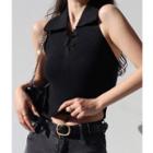 Halter Frog-button Crop Top