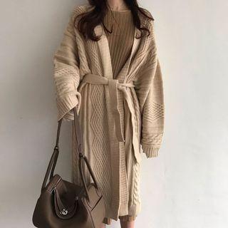 Cable-knit Open-front Cardigan Light Coffee - One Size