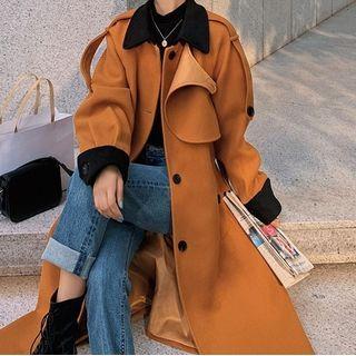 Color Panel Lapel Single-breasted Wool Jacket
