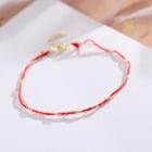 925 Sterling Silver Red String Layered Bracelet Gold Circle - Red - One Size