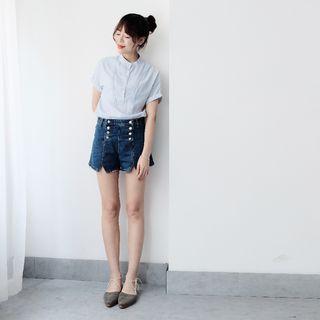 Double-breasted Denim Shorts