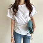 Short-sleeve Plain Shirred T-shirt