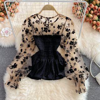 Floral Mesh Velvet Blouse