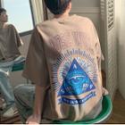 Elbow-sleeve Evil Eye Print T-shirt