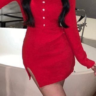 Side-slit Knit Mini Pencil Skirt