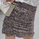 Floral Shirred Mini Pencil Skirt