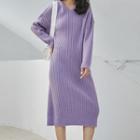 V-neck Midi Ribbed Sweater Dress