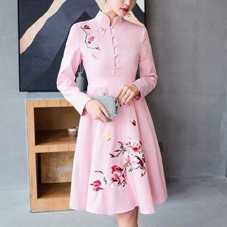 Long-sleeve Embroidery Cheongsam Dress