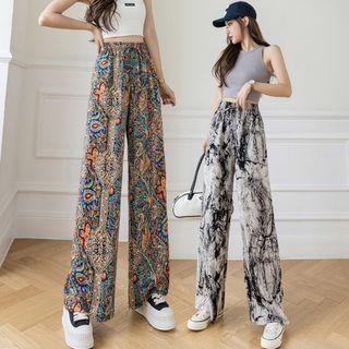 High Waist Print Wide Leg Pants