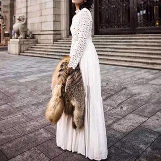 Long-sleeve Lace Panel Evening Gown
