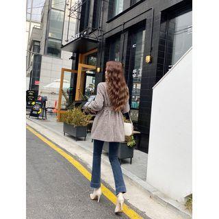 Collarless Plaid Wrap Jacket