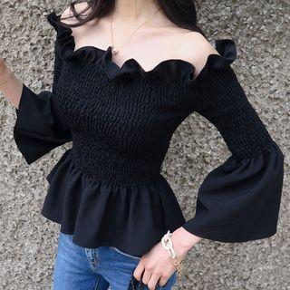 Plain Off Shoulder 3/4 Sleeve Peplum Top