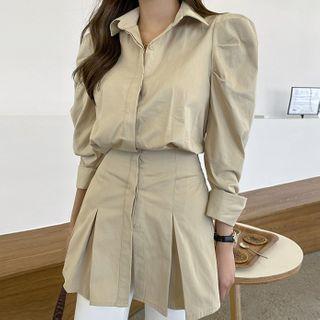 Hidden-button Peplum Shirt