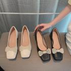 Bead Bow Block-heel Pumps