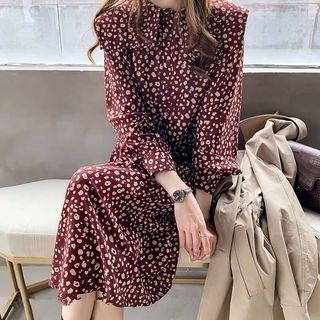 Long-sleeve Chiffon Floral Print Dress