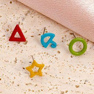 Stud Earring 01 - 4 Pcs - Blue & Red & Green & Yellow - One Size