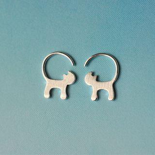Cat Earring 1 Pair - Silver - One Size