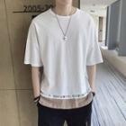 Elbow-sleeve Japanese Character Contrast Trim T-shirt