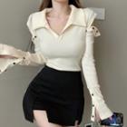 Long-sleeve Cold Shoulder Polo Top