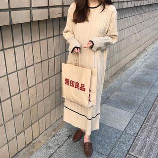 Long Sleeve Striped Knitted Midi Dress